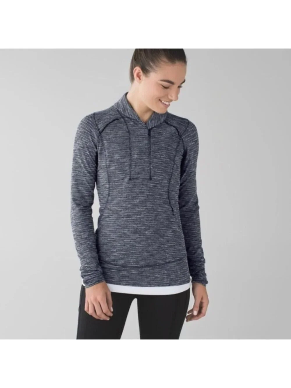 Lululemon Think Fast Pullover Long Sleeve Zip Coco Pique Black